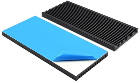 2 x 100 x 45 x 5 mm Kühlkörper, Aluminium, dünner Kühlkörper mit wärmeleitfähigem Klebeband, Kühlrippe für Kühler, Elektronik, CPU, LED, Schwarz