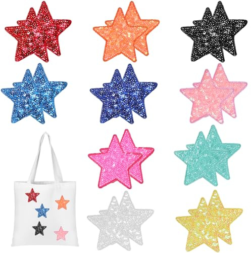 Sterne Flicken zum Aufbügeln 20 Stück Bügelbilder Stern Patches, Bunte Aufbügel Patches Glitzer Bestickte Applikationen Aufbügelflicken für Kleidung Hüte Rucksäcke DIY-Zubehör