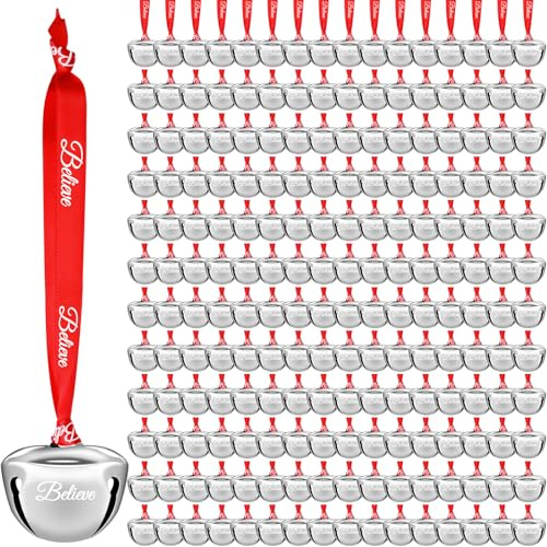 Wiyodaho Weihnachtsglocken-Ornamente, 3,8 cm, Eis-Weihnachtsmann-Schlitten, Glöckchen mit Schleifenband, Weihnachtsbaumschmuck für Weihnachtsdekoration (Silberfarben, 200 Stück)