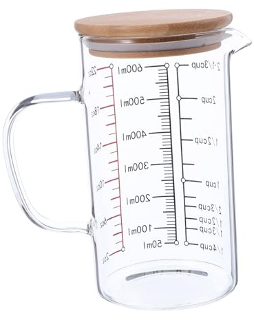 HEALLILY Hitzebeständiger Glas Messbecher Glas Messbecher Kaffeezubehör mit Ausguss Küche Transparent Holz