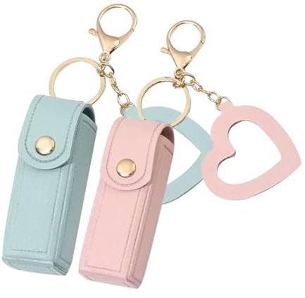 VILLFUL Lippenbalsamhalter Tragbare Kleiner Lippenstiftbeutel aus Polyester und Pu Schlüsselanhänger 2 Stück mit Praktischem Clip Modisches Accessoire für Tasche oder Hosentasche