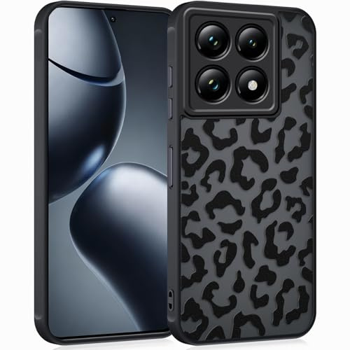 Coqinen Handyhülle für Xiaomi 14T Pro Hülle, Matt Transluzente Case mit Stilvolle Leopard Muster, Silikon Aesthetic Schutzhülle mit Kratzfeste PC Rückseite + Stoßfest TPU Bumper - Schwarz