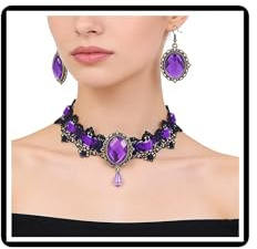 Faruodis Kristall Spitze Halskette Ohrringe Set Strass Gothic Punk Samt Kragen Halskette Kette Schmuck Sets für Damen Frauen (Lila)