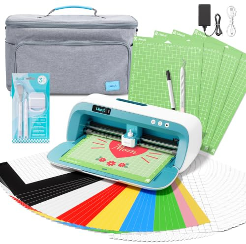 Likcut S41 Schneideplotter mit Vinyl-Bundle & Starter-Kit | Mit intelligentem LED-Display, Print-then-Cut für DIY-Sticker, Tragbarer Plotter für Deko, Etiketten, Geschenke, Blau