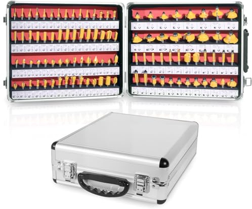 CSOOM 100-teiliges 8 mm Schaft professionelles Fräser-Set für Holzarbeiten, mit Hartmetall-Trimmern, Holzbearbeitungswerkzeug