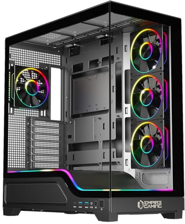 EMPIRE GAMING EC259 - Case PC Gaming Mid Tower spazioso ATX/mATX/ITX, Doppio Vetro Temperato Panoramico, ARGB Integrata (Striscia LED + 4 Ventole 120 mm + HUB PWM), GPU XXL 440 mm, AIO 360 mm, USB-C
