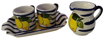 Tazzine Dipinto Limoni con Brocca Fatte a Mano in Ceramica Made in Italy