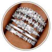 Emibele Stackable Silver Rings, 5PCS Dainty Cubic Zirconia Rings, Size 9 | Non-Tarnish Thumb Ring Set,Wedding Engagement Bands Silver Ring Stack,Trendy Statement Layered Rings,Jewlery Gifts for Women