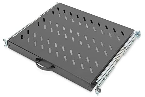DIGITUS Professional - Baldas extraíbles para armarios de 483 mm (19) - DN-19 TRAY-2-600-SW - Accesorio delantero y trasero, carga 25 kg, desde 600 mm profundidad, 1 unidades de altura, color negro