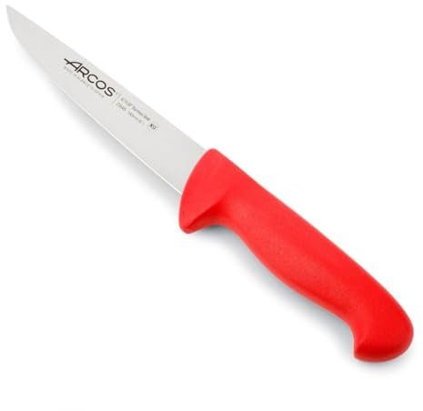 Arcos Cuchillo Carnicero Acero Inoxidable Nitrum y Hoja 200 mm. Cuchillo Cocina Profesional para Cortar Carne, Pescado y Verduras. Mango ergonómico polioximetileno. Serie 2900. Color Rojo.