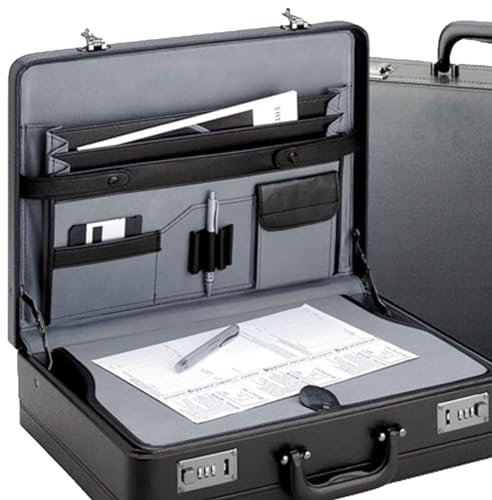 Aktenkoffer von D&N-Lederwaren - extra breit - Schreibplatte - 46x33x12/14cm - Dehnfalte - shwarz