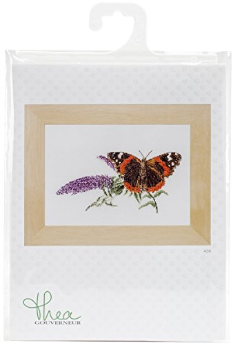 Thea Gouverneur - Counted Cross Stitch Kit - Butterfly-Budlea - Aida - 18 Count - Embroidery Kit for Adults - DMC Embroidery Threads and Other Cross Stitch Supplies Included - 436A