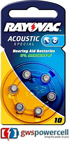 Rayovac Acoustic Special Hörgeräte Batterien 1,4V 105mAh PR70 Typ 10 - 6er Blister (Nr. 10 Acoustic Special 6er Blister, 1x)