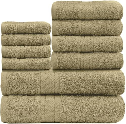 GC GAVENO CAVAILIA 10-Piece Towel Bale Set - Soft & Absorbent 450 GSM Bathroom Towels - Includes 2 Bath Towels, 4 Hand Towels, 4 Face Cloths - Premium Quality, Machine Washable - Mocha