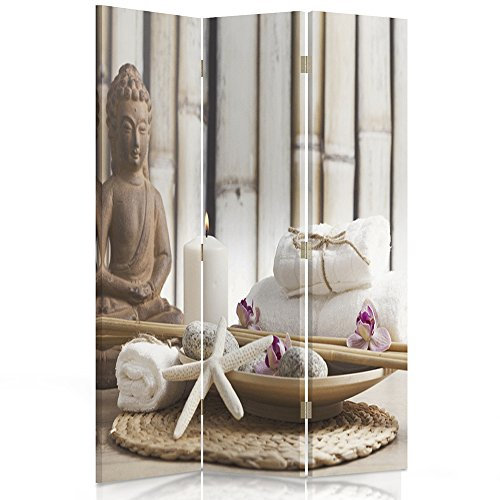 Feeby Paravent Buddha Kultur Kerze Zen 3 Teilig 110x150 cm Modern Design Beidseitig Raumteiler Wandschirme Foto Trennwand Raumtrenner Sichtschutz Spanische Wand Auf Leinwand Bedruckt