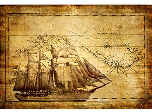 Meishe Art Poster Jahrgang Alte Segelschiff Antike Nautische Karte Plakate Drucken Plakatdrucke Dekoration Kunst Wand Dekor(80cmx55cm)