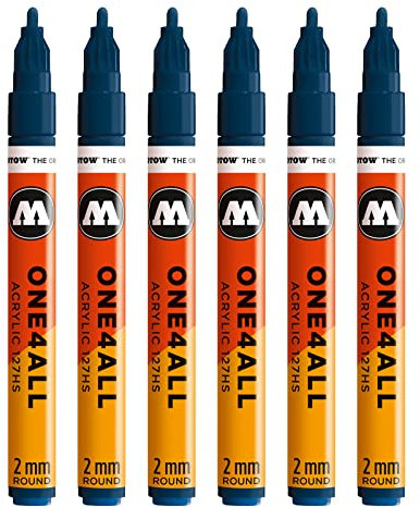Molotow One4All 127HS Acryl Marker (2,0 mm Strichstärke, hochdeckend und permanent, UV-beständig, für fast alle Untergründe) 6 Stück Farbe 027 petrol