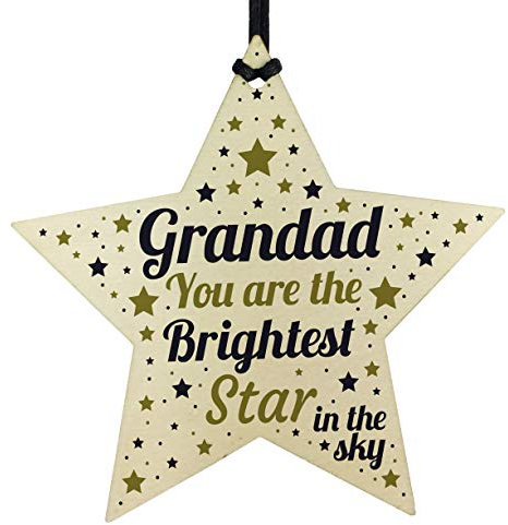 RED OCEAN Christmas Tree Bauble Grave Memorial Ornament For Grandad Wooden Star Keepsake Plaque