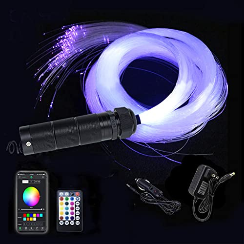 Glasfaser-Beleuchtungsset mit 6 W Bluetooth/APP-Steuerung, Musikmodus-Sensor-Lichtquelle mit Fernbedienung, 200 Draht, 0,04 Zoll Faser, 1,5 m für Heimdekoration