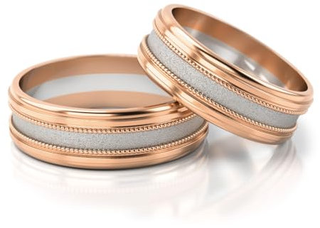 JC Gold Trauringe - Rotgold Weißgold Eheringe Bicolor inklusive Stein und Gravur im Paarpreis PL142 (14 Karat (585) Bicolor)