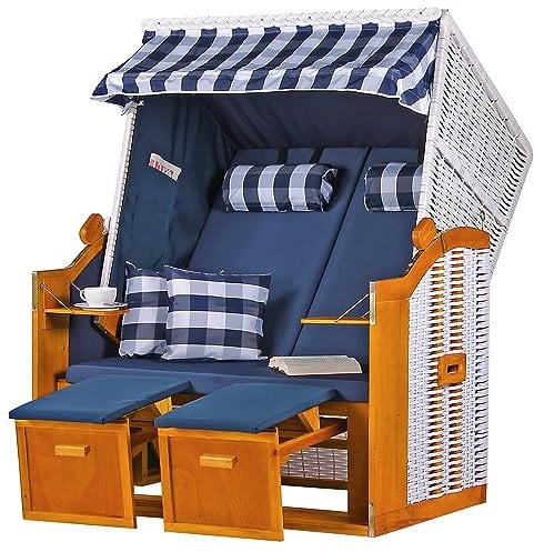 bene living Strandkorb Ostsee - Uni-karo/blau - PE weiß