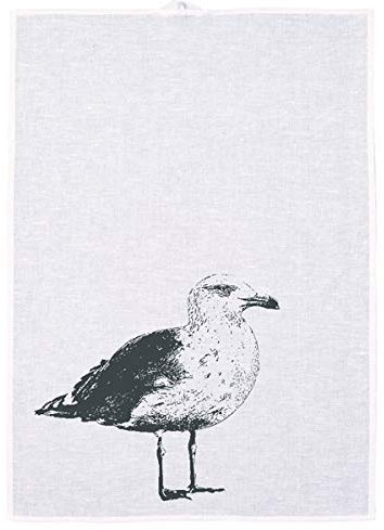 Frohstoff - Geschirrtuch Trockentuch Küchentuch - Halbleinen - Möwe - Weiß/Anthrazit - 50 x 70 cm