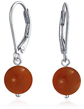 Einfache Schlichte Edelstein Gefärbte Rote Natürliche Karneol Kugel Runde Tropfen Ohrringe Für Frauen .925 Sterlingsilber