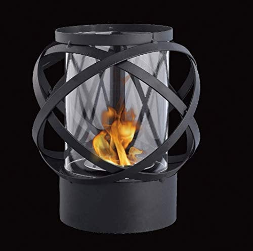 JHY DESIGN Bioethano Tischkamin Outdoor Deko Bio Ethanol Tischkamin mit Glas 24cm High Bio Ethanol Tischfeuer Outdoor Feuerstelle für Außenterrassen Innenterrassen Garten Balkon Wohnzimmer (Schwarz)