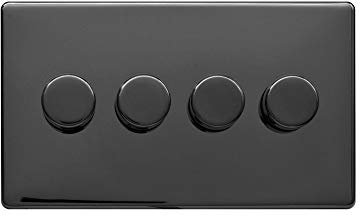 Lieber Black Nickel 250W 4 Gang 2 Way Intelligent Trailing Dimmer - White Insert Screwless