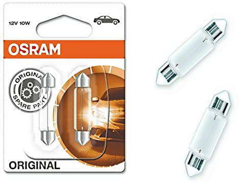 2x Original Osra.m C10W 41mm 12V 6411-02B Standard Ersatz Halogen Soffitte Lampe für Innenbeleuchtung - Kofferraum Handschuhfach Kennzeichen Tür Fußraum Leselampen Lizenz - E-geprüft