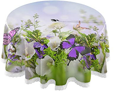 xigua Nappe ronde avec motif papillon et fleurs sauvages pour extérieur, imperméable, anti-déversement, avec fermeture éclair, pour table circulaire de jardin, barbecue, pique-nique, 152,4 cm