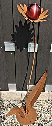 Skulptur Blume Palermo Corten 120 cm Kugel Edelstahl rot matt Cortenstahl Dekoration Garten