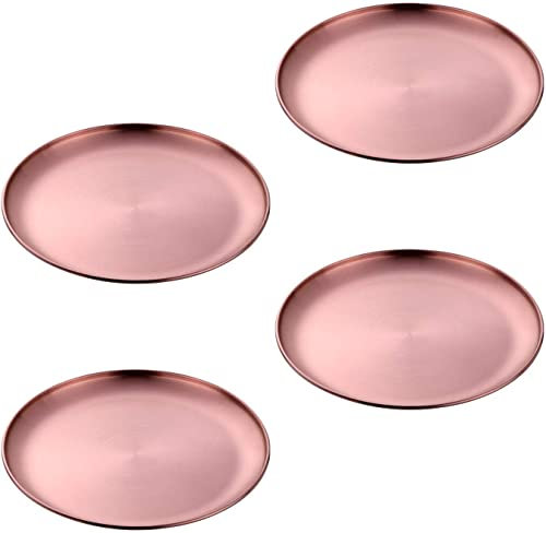 Edelstahl Butterteller 23cm Wiederverwendbare Metall Kindergeschirr Geschirr für Party Picknick BBQ Servier Camping Teller 4er Pack (Roségold)