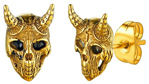 FaithHeart goldener Baphomet Ohrstecker für Herren Jungen Piercing Ohrring Punk Hip pop Ziegenkopf Ohrstecker für Freunden Eheamnn Papa