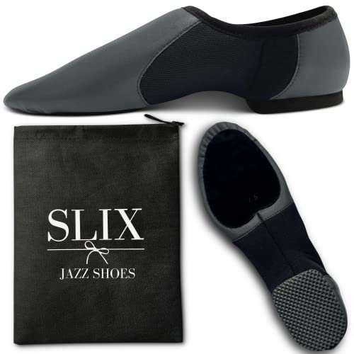 SLIX Dance Presents The Jazz Shoe, Easy Slip On Slip Off Black Dance Shoes, Real Suede and Rubber Split Sole For Women And Girls Child Size 13
