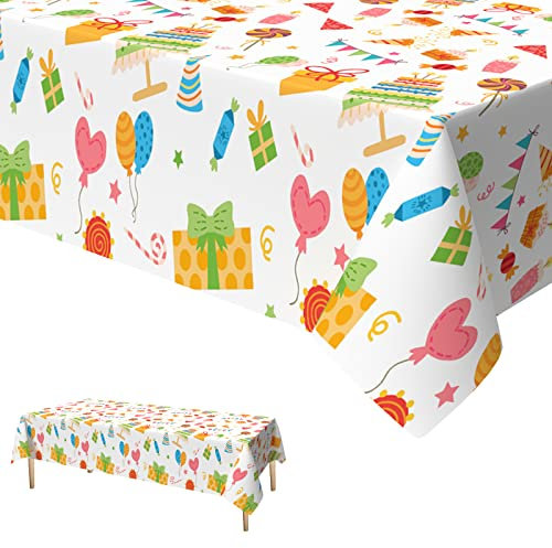 Xinvery Geburtstag Party Tischdecke, Happy Birthday Tischdecken Bunt Wasserdicht Plastik Tischdecke für Kinder Jungen Babyparty Party Dekorationen 137 x 274cm