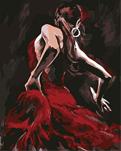 PNDGMCSY Toile Peinture à l'huile DIY Robe Rouge Danseuse Fille Adulte Peinture par numéro Enfant Seniors Débutant Cadeau Décoration de Maison 40x50cm