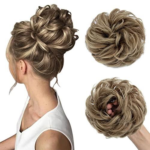 Rich Choices Haarteil Echthaar mit Gummiband, VOLUMINÖS Dutthärfett, Haargummi mit Haaren, Hair Bun, 55g Erdbeerblonde Mischung