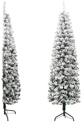 Albero di Natale a Parete INNEVATO Verde Artificiale in PVC Ignifugo h. 150 80 cm angolare salvaspazio Punte bianche Rami Slim FLOCCATO stand plastica (150 cm)