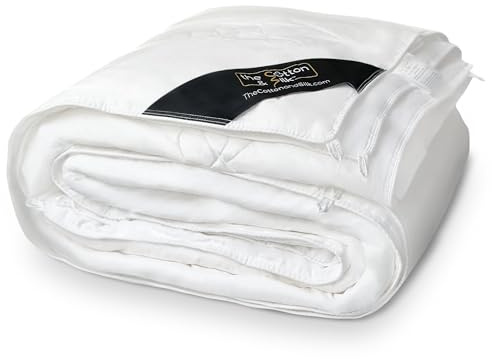 THE Cotton & Silk Bettdecke aus 100% Maulbeerseide für alle Jahreszeiten, luxuriös, ultraweich, atmungsaktiv, natürlich körperbetonte Seiden-Bettdecke/Bettdecke, Doppelbettgröße XL