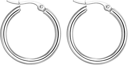 day.berlin Damen Creolen 25mm Durchmesser in Silber, schlichte Ohrringe rund 2,5cm, 316L Edelstahl nickelfrei und wasserfest