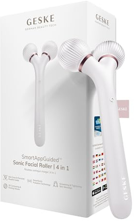 GESKE SmartAppGuided™ Sonic Facial Roller | 4 in 1 | Derma Roller | Facial dermasmooth stimulator | professional facial roller | for skincare and beauty routine