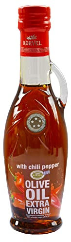Olio d'oliva KORVEL - Olio extravergine di oliva greco 250ml al peperoncino - Grecia - Olive Koroneiki - Spremitura a freddo - Olio d'oliva gourmet