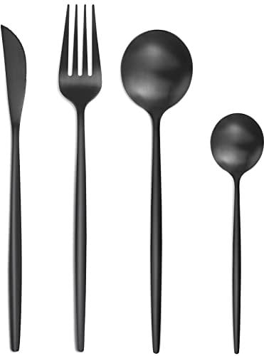 Matte Black Cutlery Sets 32 Pieces, Bestdin Elegant Stainless Steel Cutlery Set 32 Pieces, Kitchen Cutlery Set for 8, Suitable for Home/Party/Restaurant, Black Titanium Coating and Dishwasher Safe