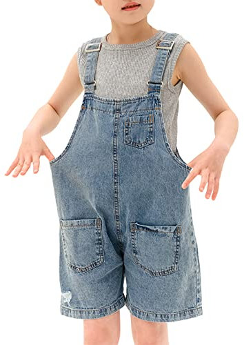 Yimutian Salopette di Jeans Corta Bambina Salopette Denim Pantaloncini Jeans con Bretelle per Bambini Ragazze Blu 150