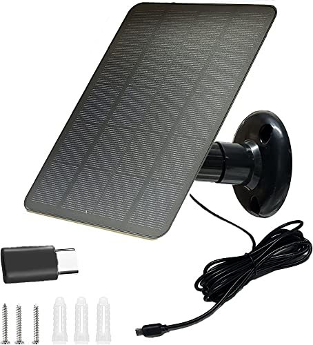 Solarpanel für Überwachungskamera, 4W Solarpanel für DC 5V Sicherheitskamera, Micro USB & USB-C Anschluss Solarpanel, IP65 Monokristallines Solarladegerät mit 360° Einstellbarer Montage (Schwarz)