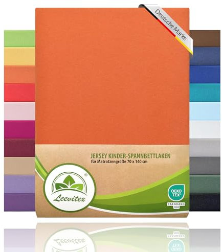 leevitex® Premium Kinder Spannbettlaken | 1 Spannbetttuch | für Babybett & Kinderbett 70 x 140 cm | 100% hochwertige Mako-Jersey-Baumwolle - 170 g/m² | Öko-Tex | Terrakotta/Dunkelorange…
