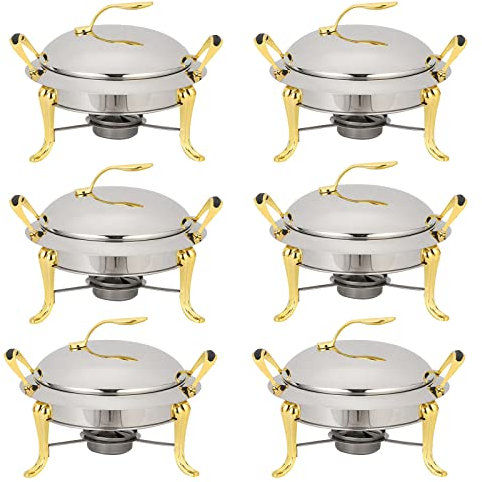 Stainless Steel Chafing Dish Set For Catering Party Wedding Dinner Food Warmer - Round Buffet Server With Pans, Lid And Fuel Holders -2 Pack Gold