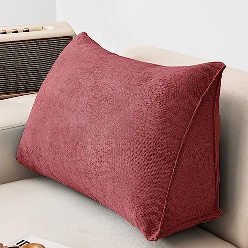 NENIUX Grande cuscino a cuneo da lettura, cuscino triangolare per schienale, cuscino di supporto lombare/schiena, con fodera rimovibile, per divano e divano Tatami Home, 60 x 35 x 20 cm, rosso