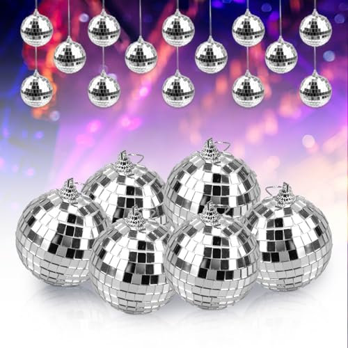 posionks 6 Pieces 6 x 6 cm Mini Disco Ball Decorations Silver Mirror Disco Ball baubles Disco Mirror Ball Hanging Suitable for Christmas Tree Wedding Birthday Disco Party Christmas Decoration